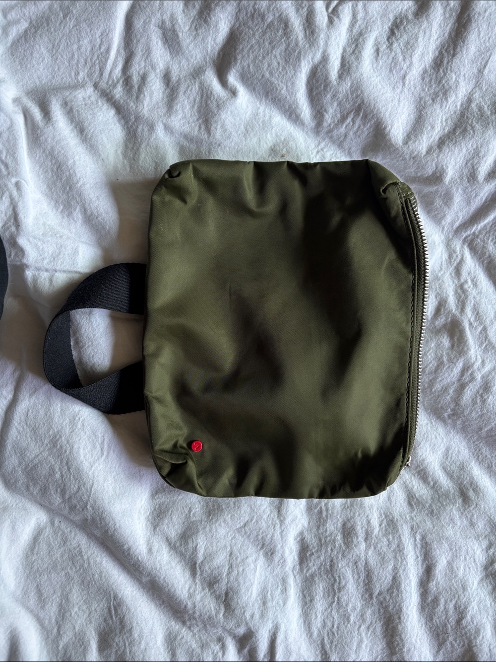 STATE Olive Green Crossbody Bag with Black Strap and Red Accent